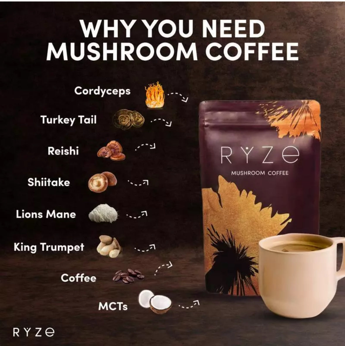 Ryze Mushroom Coffee 💯 Organic,30 servings